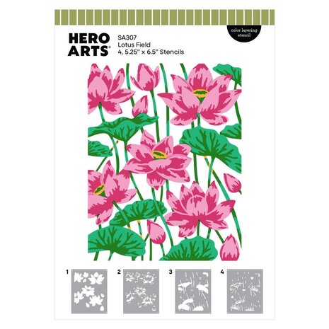 Hero Arts PRE-ORDER Tranquil Garden Lotus Field Layering Stencils (SA307)
