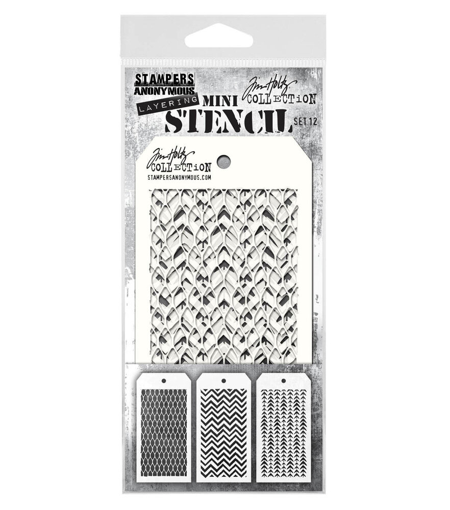 Stampers Anonymous Tim Holtz Mini Layering Stencil Set 12 (THMST012) Stampers Anonymous Tim Holtz Mini Layering Stencil Set 12 (THMST012)
