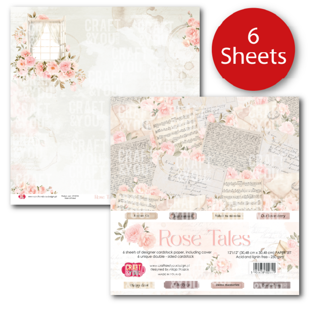 Craft & You PRE-ORDER Rose Tales 12x12 Inch Paper Pack (6pcs) (CPS-RT30-6)