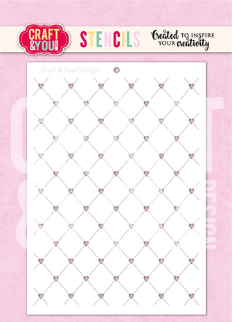 Craft & You PRE-ORDER Masking Stencil Heart Grid (SC017)