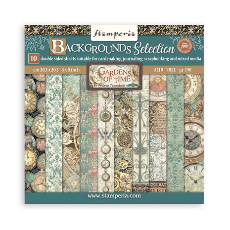 Stamperia Gardens of Time Backgrounds 8x8 Inch Paper Pack (SBBS142)