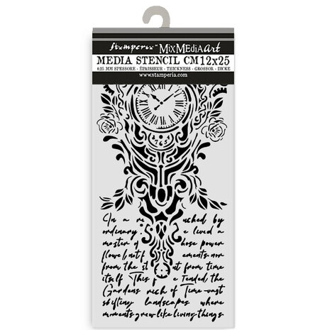 Stamperia Gardens of Time Thick Stencil 12x25cm Clock and Writing (KSTDL157)