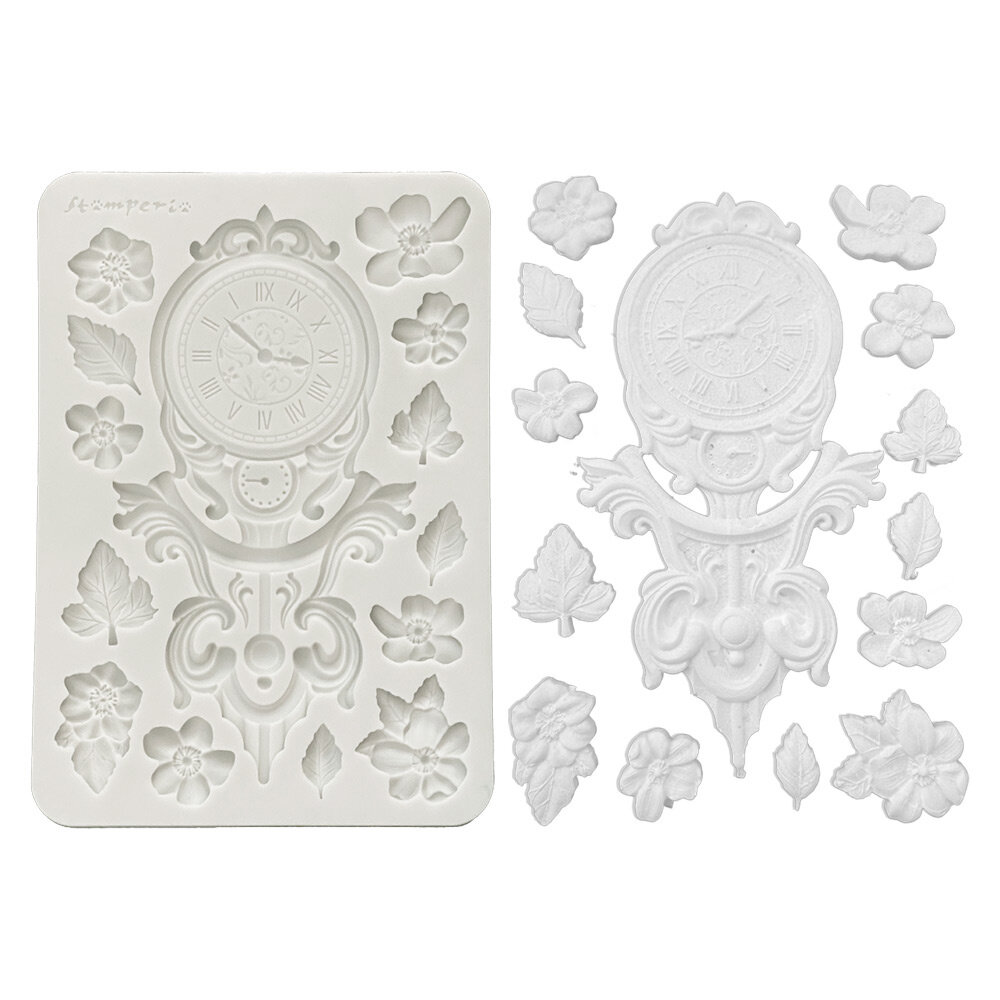 Stamperia Gardens of Time A5 Silicon Mould Clock and Flowers (KACMA610)