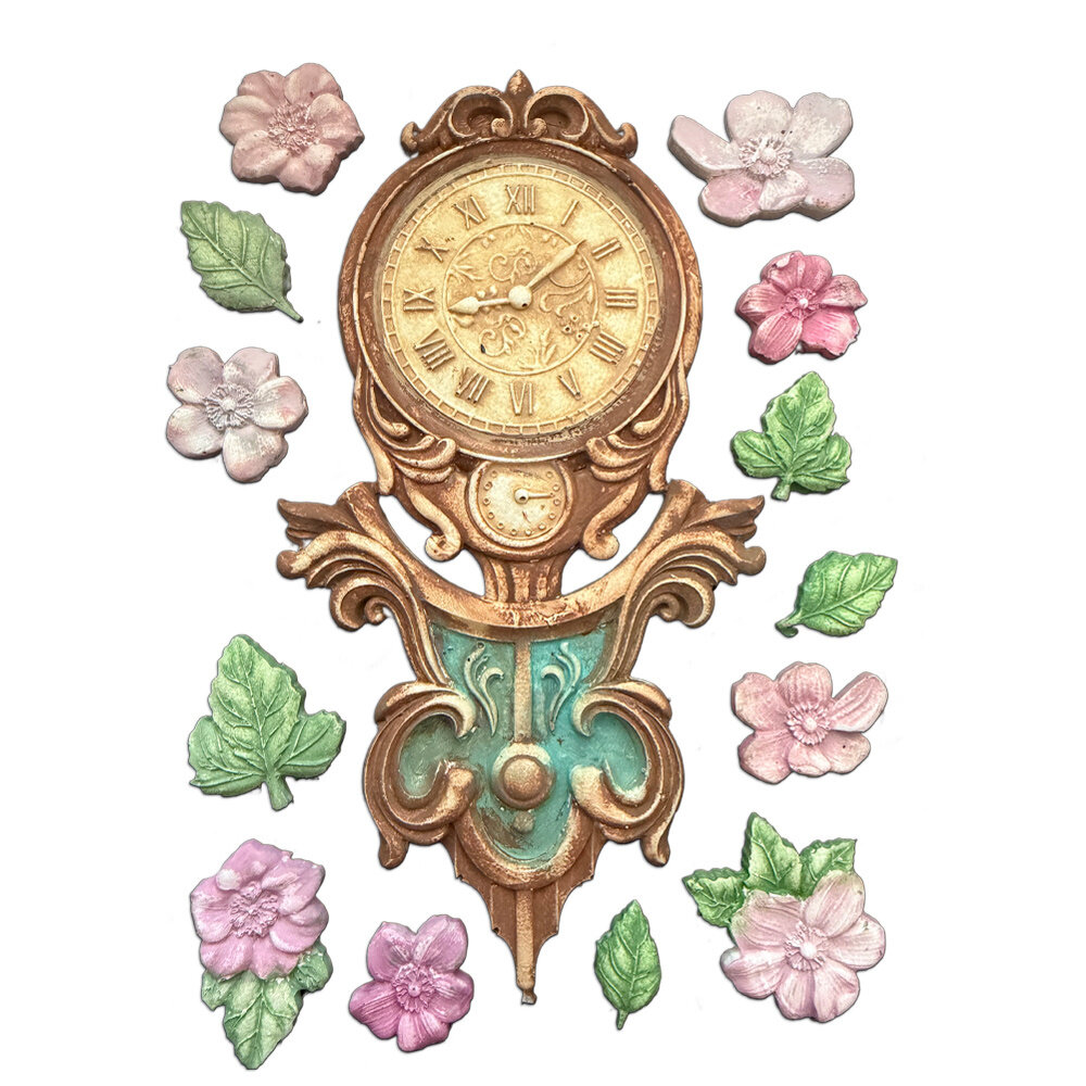 Stamperia Gardens of Time A5 Silicon Mould Clock and Flowers (KACMA610)