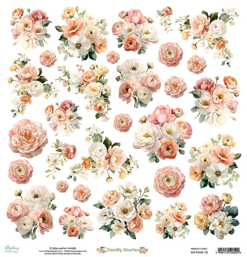 Mintay PRE-ORDER Family Stories 12x12 Inch Fussy Cut Floral Paper Elements (MT-FAM-10)