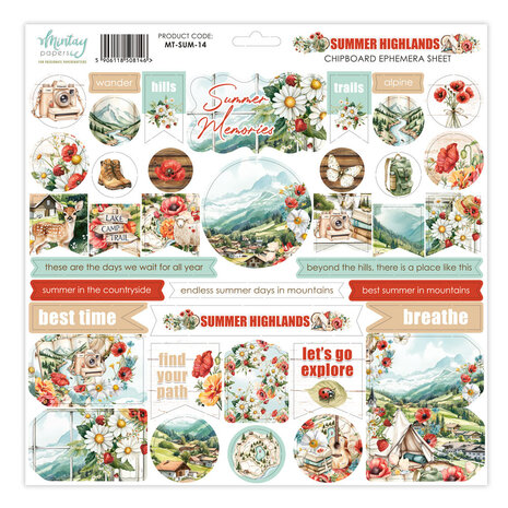 Mintay PRE-ORDER Summer Highlands 12x12 Inch Chipboard Ephemera Sheet (MT-SUM-14)