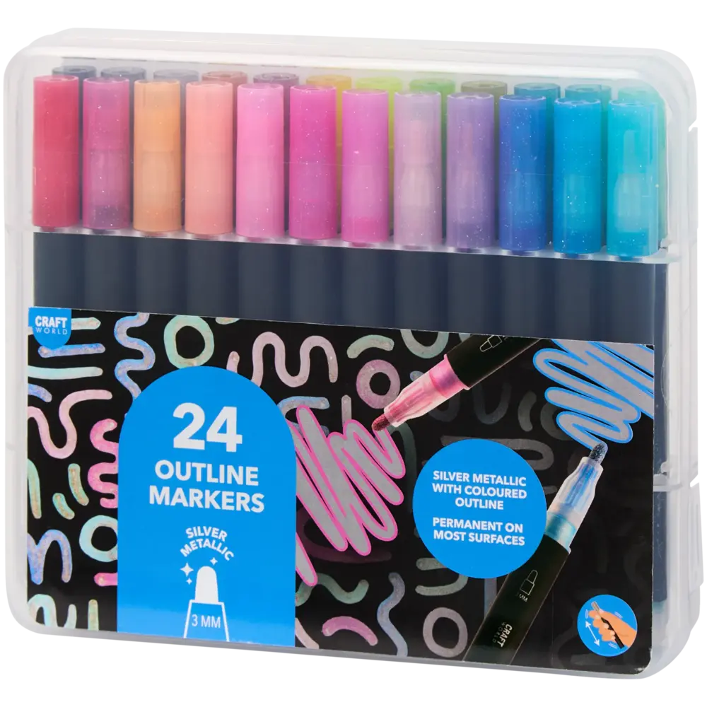 Craft World 24 Outline Markers Metallic Silver (3218831)
