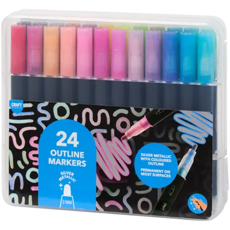 Craft World 24 Outline Markers Metallic Silver (3218831)