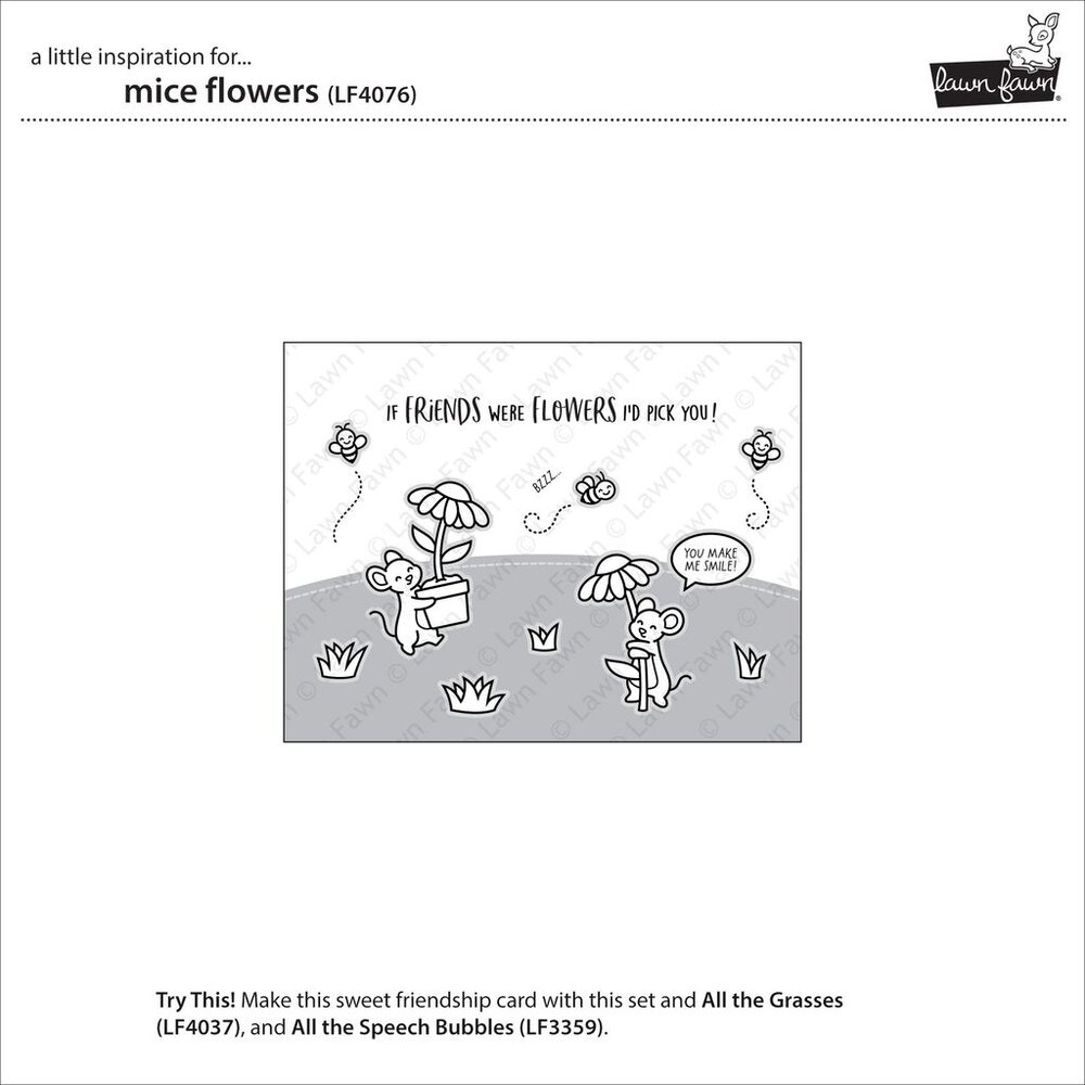 Lawn Fawn Mice Flowers Clear Stamps (LF4076)