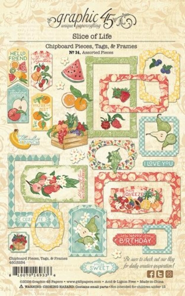 Graphic 45 PRE-ORDER Slice of Life Chipboard Pieces, Tags & Frames (4503234)