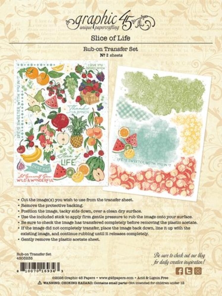 Graphic 45 PRE-ORDER Slice of Life Rub-on Transfers (4503235)
