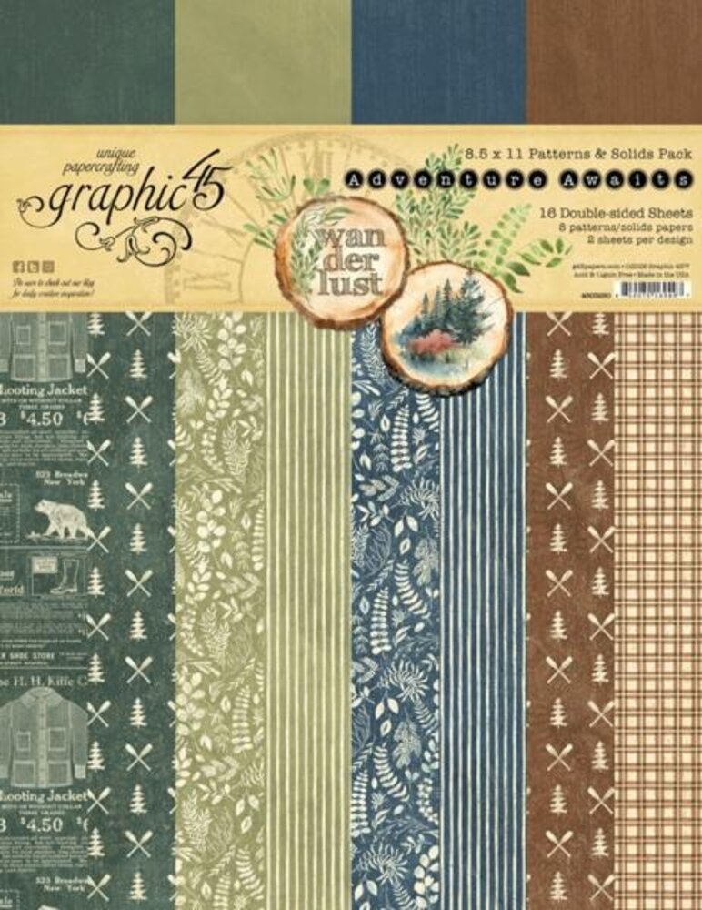 Graphic 45 PRE-ORDER Adventure Awaits 8,5x11 Inch Patterns & Solids Pack (4503250)