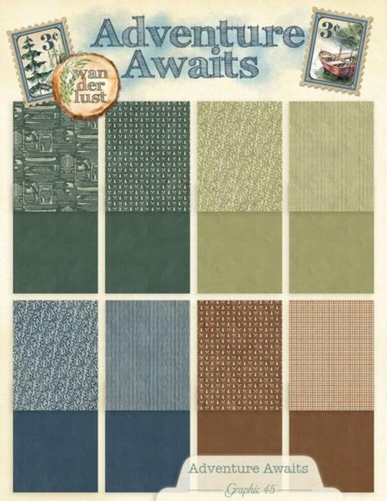 Graphic 45 PRE-ORDER Adventure Awaits 8,5x11 Inch Patterns & Solids Pack (4503250)