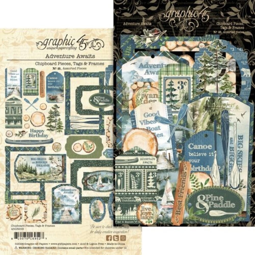 Graphic 45 PRE-ORDER Adventure Awaits Chipboard Pieces, Tags & Frames (4503253)