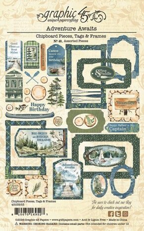 Graphic 45 PRE-ORDER Adventure Awaits Chipboard Pieces, Tags & Frames (4503253)