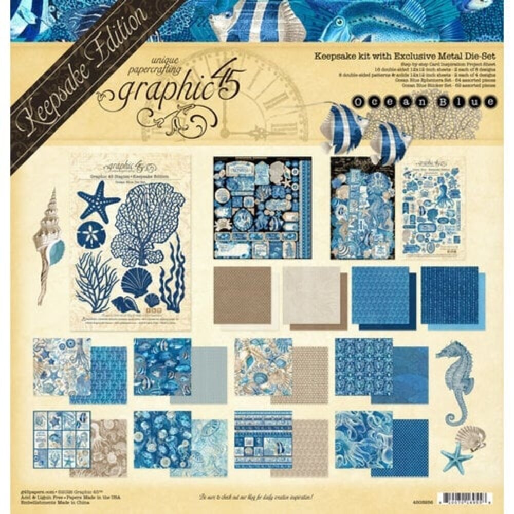 Graphic 45 Ocean Blue 12x12 Inch Keepsake Kit with Exclusive Metal Die-Set (4503256) Graphic 45 Ocean Blue 12x12 Inch Keepsake Kit with Exclusive Metal Die-Set (4503256)