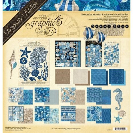 Graphic 45 PRE-ORDER Ocean Blue 12x12 Inch Keepsake Kit with Exclusive Metal Die-Set (4503256)