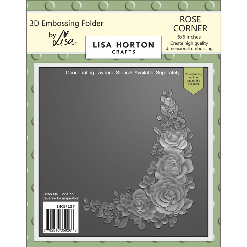 Lisa Horton Crafts Rose Corner 6x6 Inch 3D Embossing Folder & Die (LHCEF127)