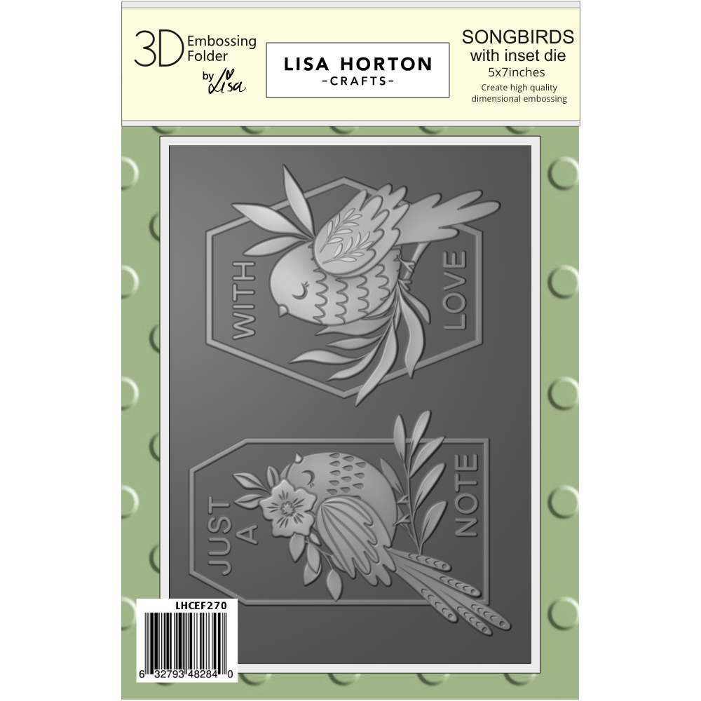 Lisa Horton Crafts Songbirds 5x7 Inch 3D Embossing Folder with Integrated Die (LHCEF270)