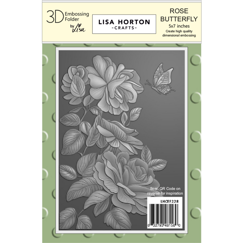 Lisa Horton Crafts Rose Butterfly 5x7 Inch 3D Embossing Folder (LHCEF228)
