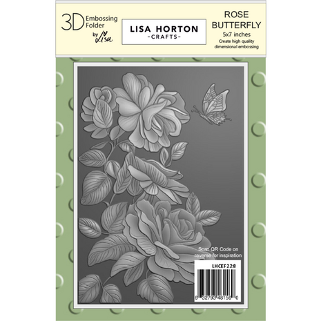 Lisa Horton Crafts Rose Butterfly 5x7 Inch 3D Embossing Folder (LHCEF228)