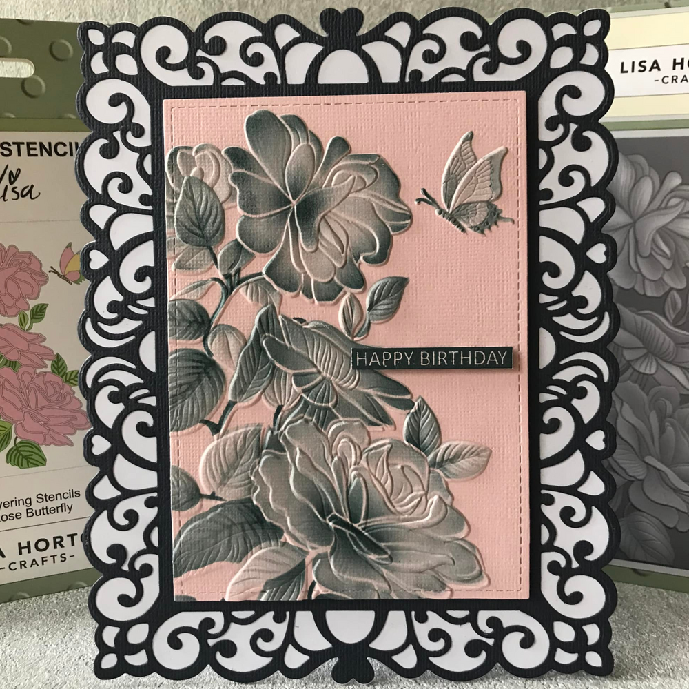 Lisa Horton Crafts Rose Butterfly 5x7 Inch 3D Embossing Folder (LHCEF228)