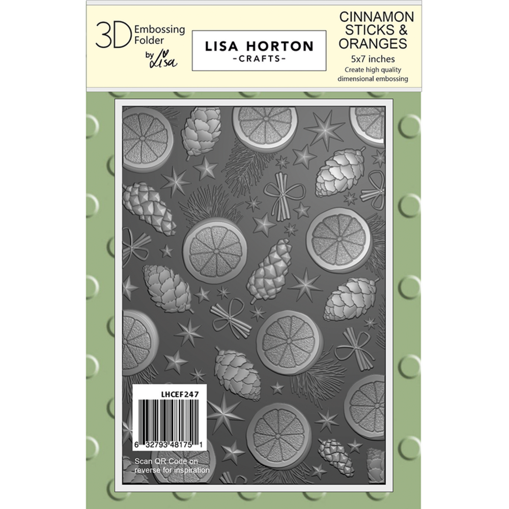 Lisa Horton Crafts Cinnamon Sticks and Oranges 5x7 Inch 3D Embossing Folder (LHCEF247)
