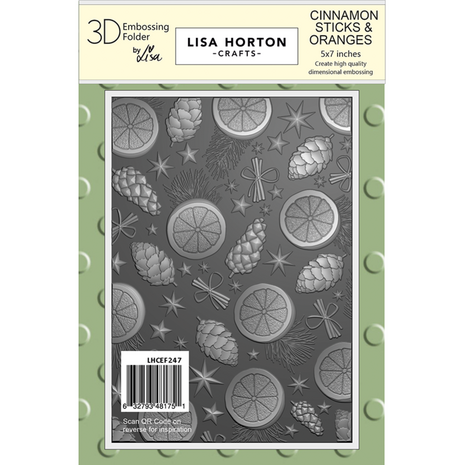 Lisa Horton Crafts Cinnamon Sticks and Oranges 5x7 Inch 3D Embossing Folder (LHCEF247)