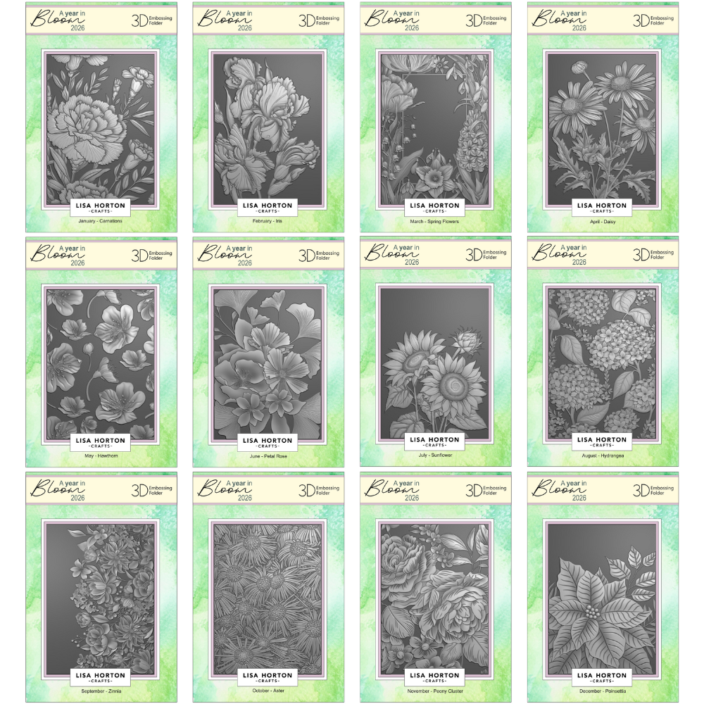 Lisa Horton Crafts A Year In Bloom Set of 12 5x7 Inch 3D Embossing Folders (LHCEF291)