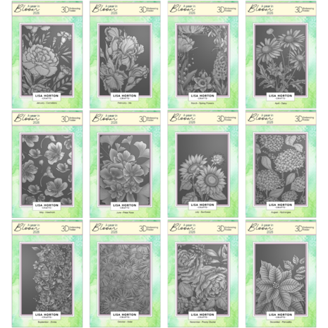 Lisa Horton Crafts A Year In Bloom Set of 12 5x7 Inch 3D Embossing Folders (LHCEF291)