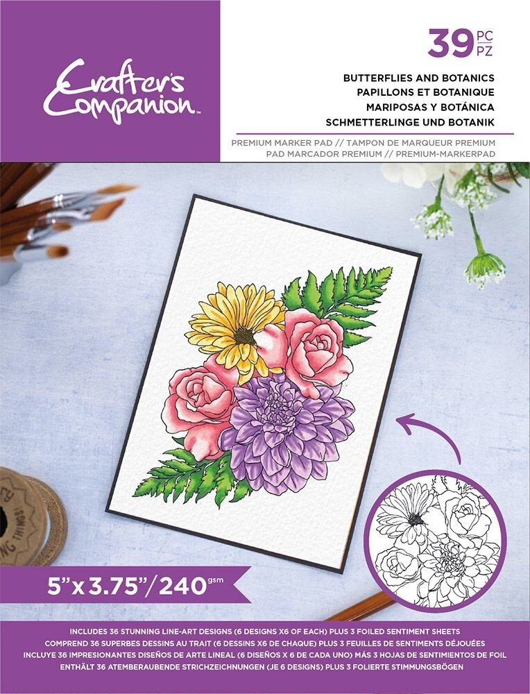 Crafter's Companion Card Front Colouring Pads Butterflies And Botanics (CC-COLPAD5-BUBO)