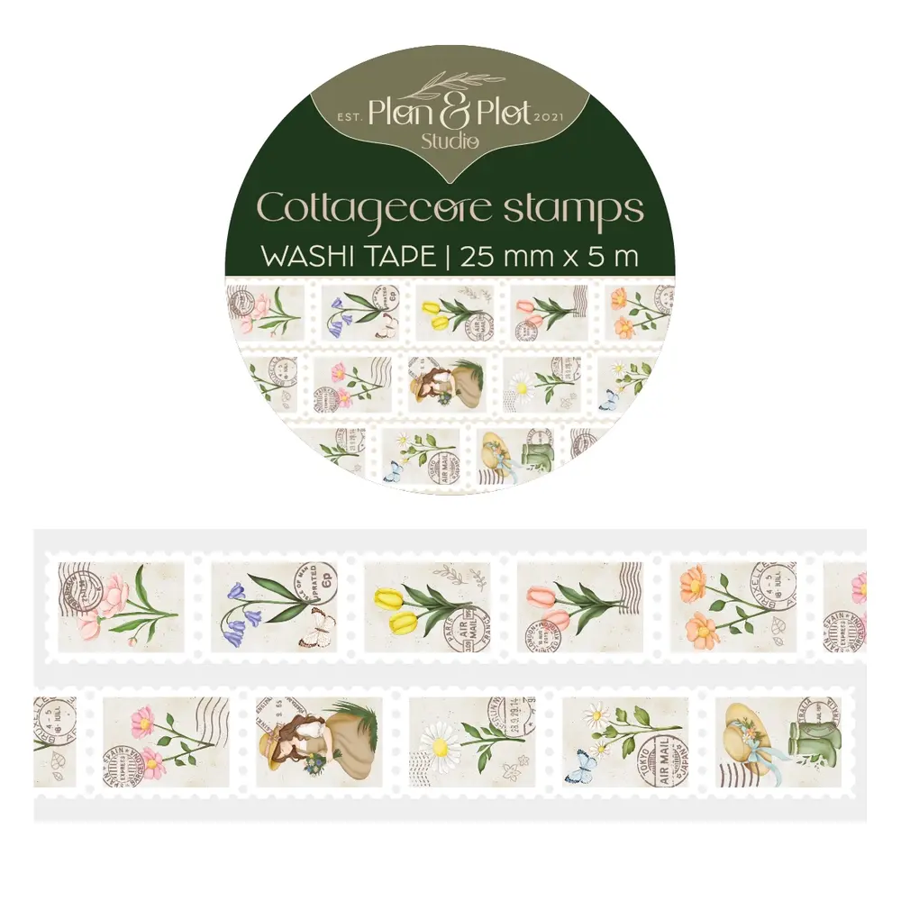 Plan & Plot Studio Cottagecore Stamps Washi Tape 25mm (WT160)