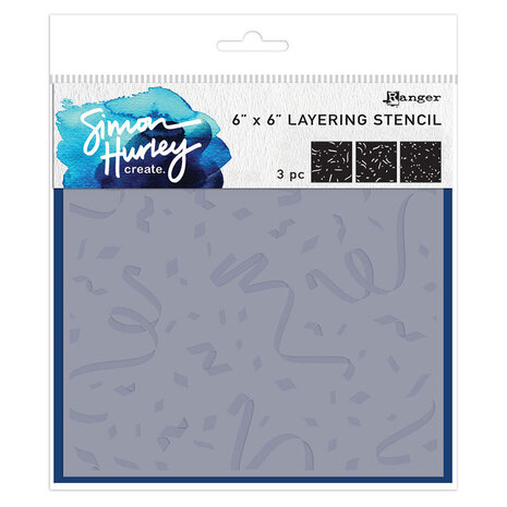 Simon Hurley Create PRE-ORDER Cue the Confetti 6x6 Inch Layering Stencils (HUS94043)