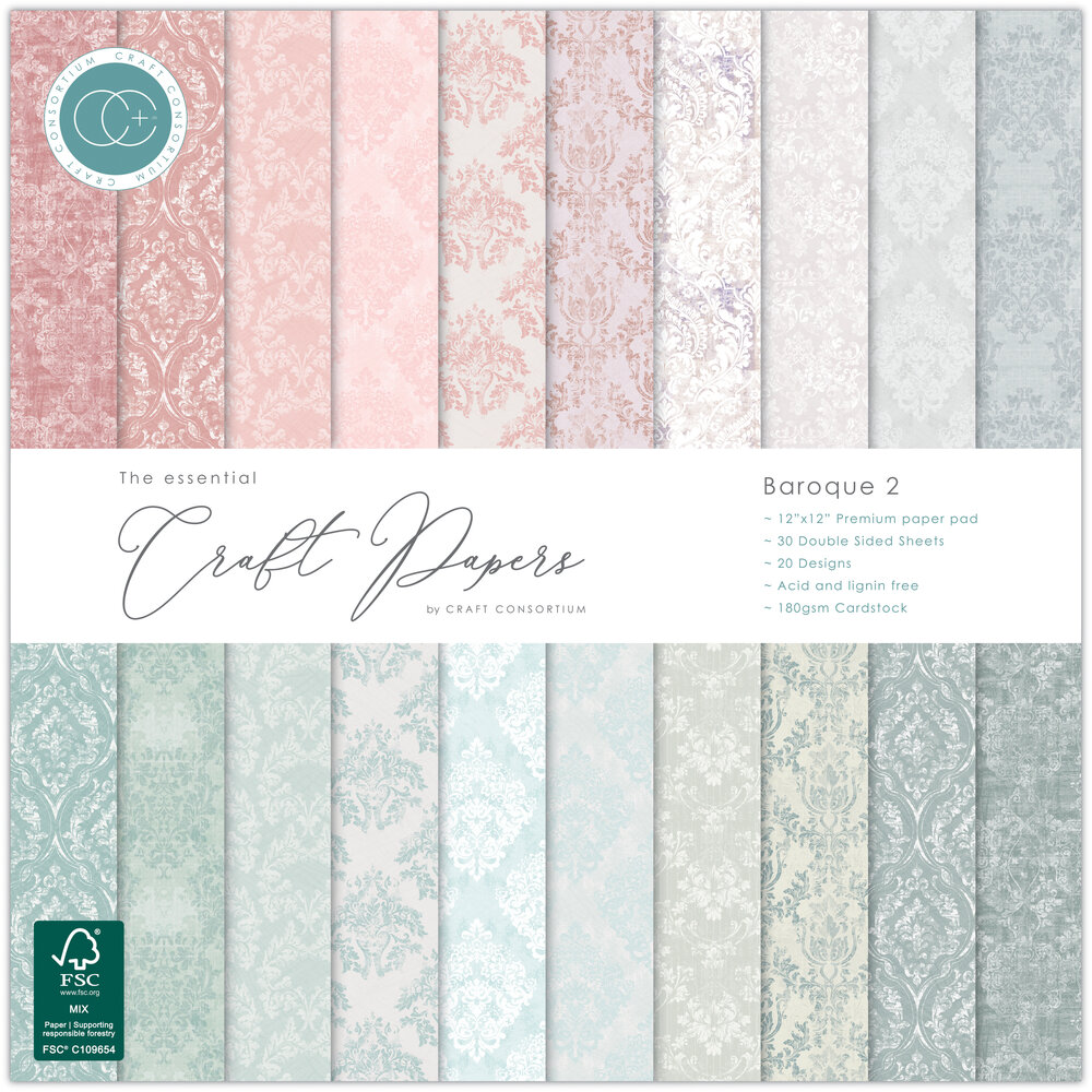 Craft Consortium PRE-ORDER Essential Craft Papers 12x12 Inch Paper Pad Baroque 2 (CCEPAD039)