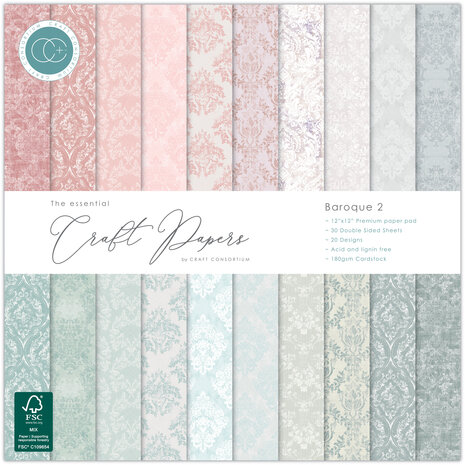 Craft Consortium PRE-ORDER Essential Craft Papers 12x12 Inch Paper Pad Baroque 2 (CCEPAD039)