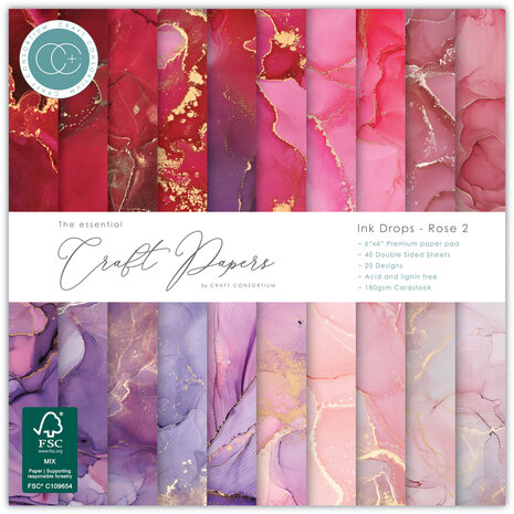 Craft Consortium PRE-ORDER Essential Craft Papers 6x6 Inch Paper Pad Ink Drops Rose 2 (CCEPAD040B)