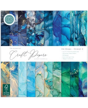 Craft Consortium Essential Craft Papers 12x12 Inch Paper Pad Ink Drops Ocean 2 (CCEPAD041)