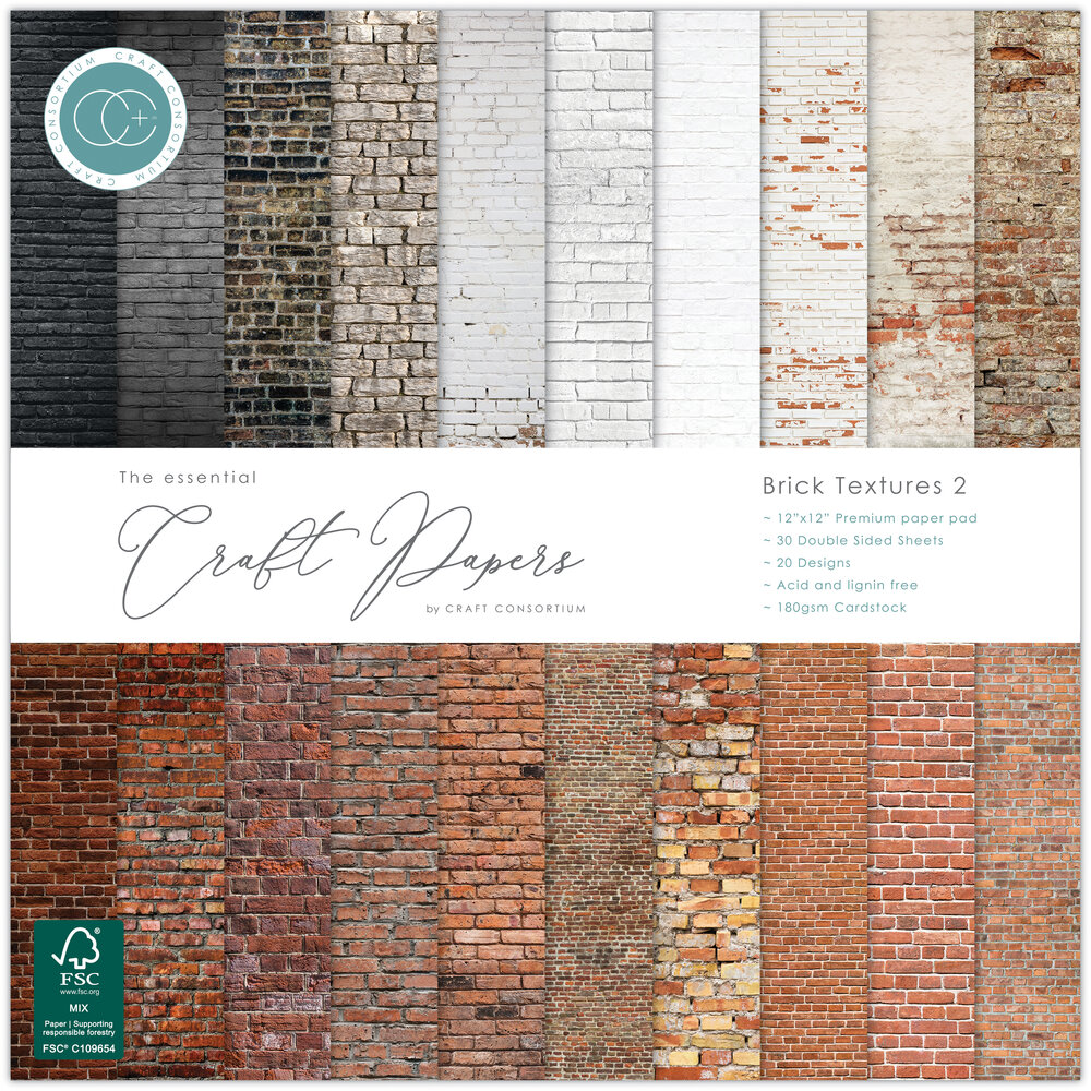 Craft Consortium PRE-ORDER Essential Craft Papers 12x12 Inch Paper Pad Brick Textures 2 (CCEPAD042)