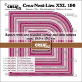 Crealies PRE-ORDER Nest Dies Vierkanten met 1 Afgeronde Hoek met Kleine Streepjes (CLNestXXL190)