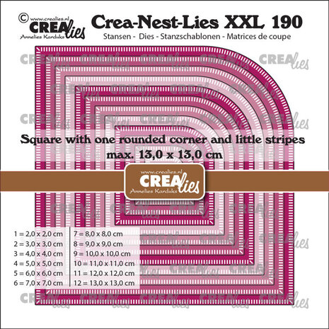 Crealies PRE-ORDER Nest Dies Vierkanten met 1 Afgeronde Hoek met Kleine Streepjes (CLNestXXL190)