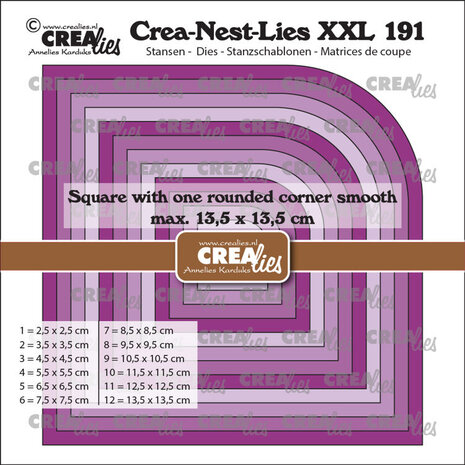 Crealies PRE-ORDER Nest Dies Vierkanten met 1 Afgeronde Hoek Glad (CLNestXXL191)