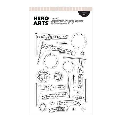 Hero Arts PRE-ORDER Don't Stop Believing Clear Stamp Set Unbelievably Awesome Banners (CM847)