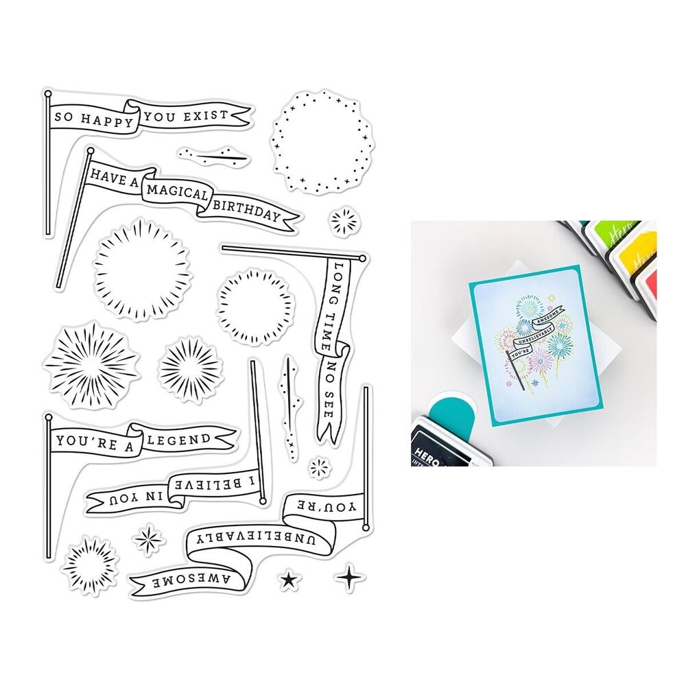 Hero Arts PRE-ORDER Don't Stop Believing Clear Stamp Set Unbelievably Awesome Banners (CM847)