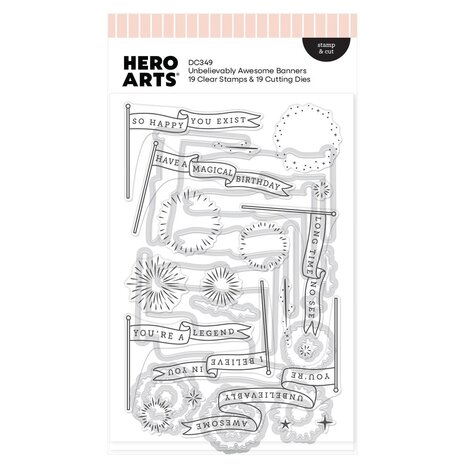 Hero Arts PRE-ORDER Don't Stop Believing Stamp & Die Unbelievably Awesome Banners (DC349)