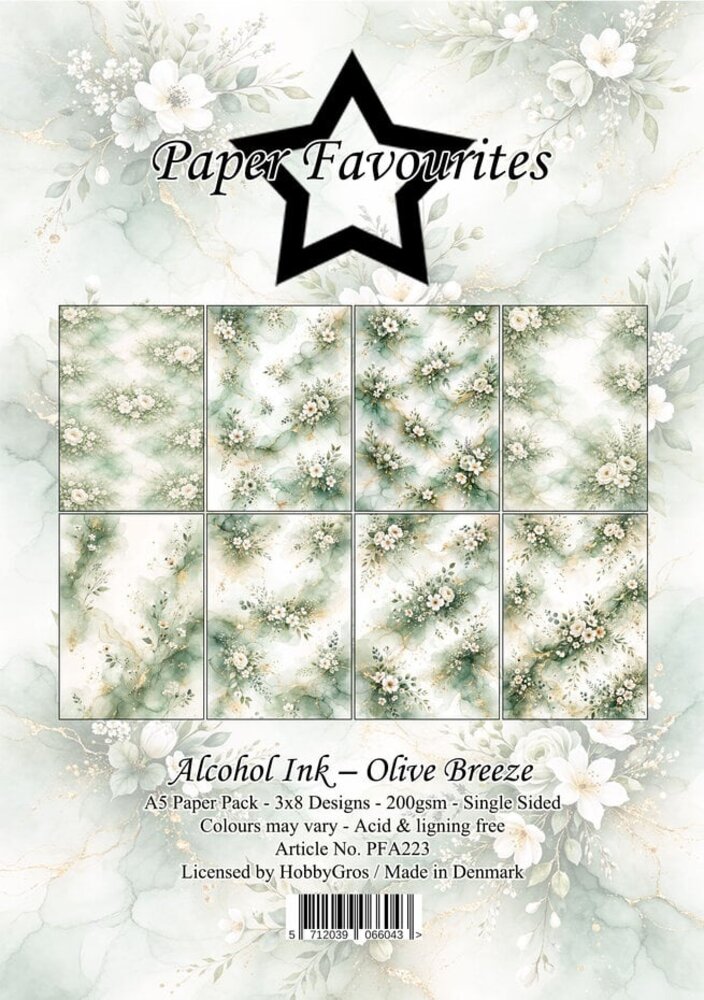 Paper Favourites Alcohol Ink Olive Breeze A5 Paper Pack (PFA223)