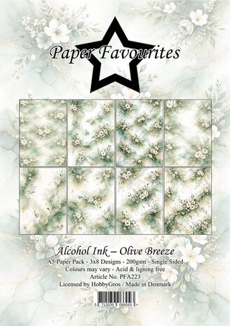 Paper Favourites Alcohol Ink Olive Breeze A5 Paper Pack (PFA223)