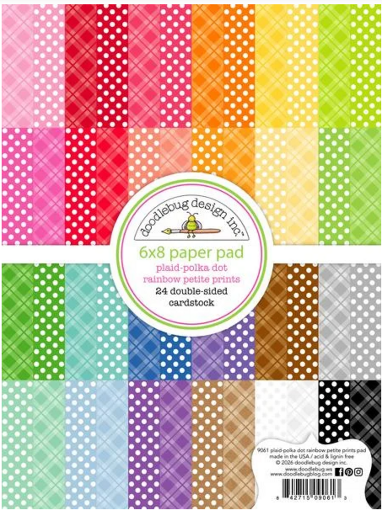 Doodlebug Design Inc. Plaid-Polka Dot Rainbow 6x8 Inch Petite Prints Paper Pad (9061)