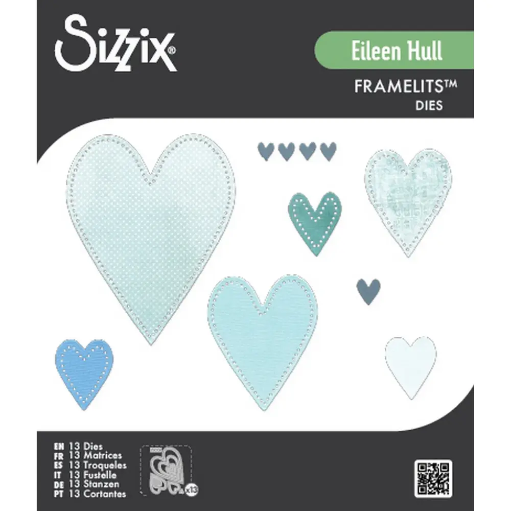 Sizzix PRE-ORDER Eileen Hull Framelits Die Set Stitched Hearts (666813)