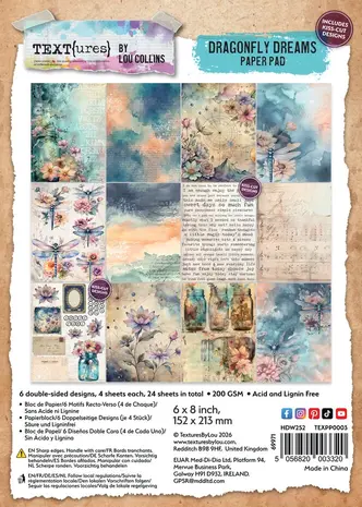 Text{ures} Dragonfly Dreams 6x8 Inch Paper Pad (TEXPP0003) Text{ures} Dragonfly Dreams 6x8 Inch Paper Pad (TEXPP0003)