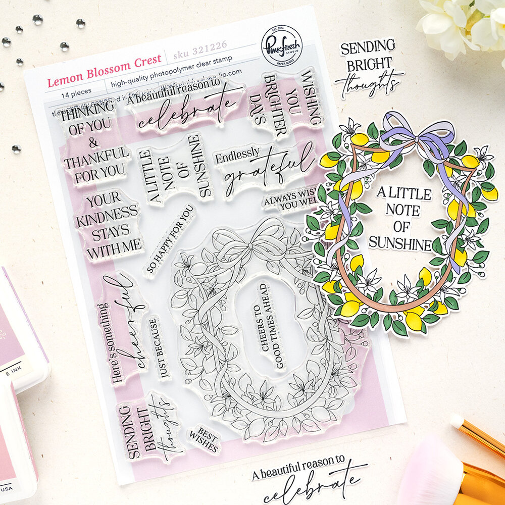 Pinkfresh Studio PRE-ORDER Sunlit Manor Stamp Lemon Blossom Crest (321226) Pinkfresh Studio PRE-ORDER Sunlit Manor Stamp Lemon Blossom Crest (321226)